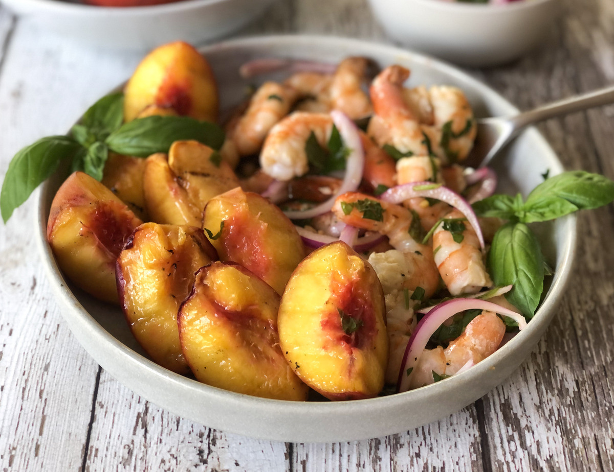 Marinated Grilled Shrimp and Peaches