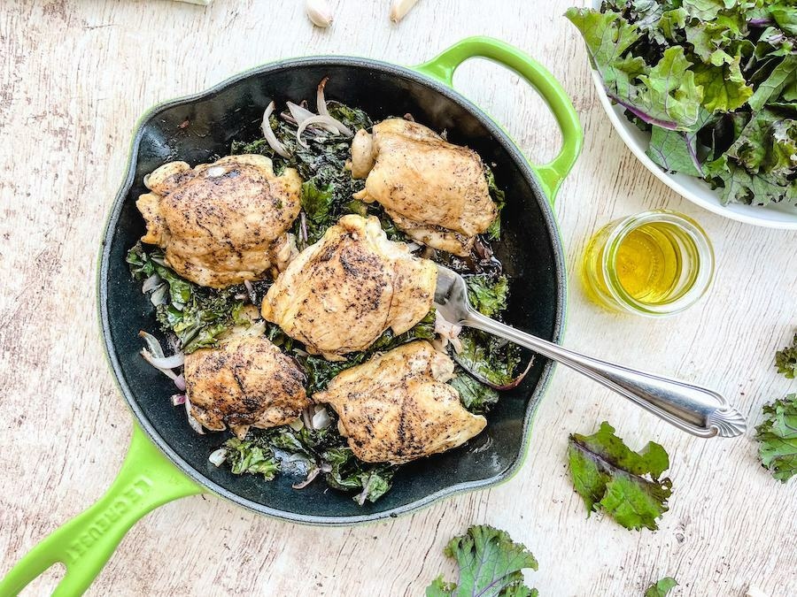 Crispy Chicken Thighs with Kale & Red Onion The Paleo Diet®